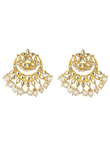 Gold Chaand Baalis With Mirror Polki And Pearls