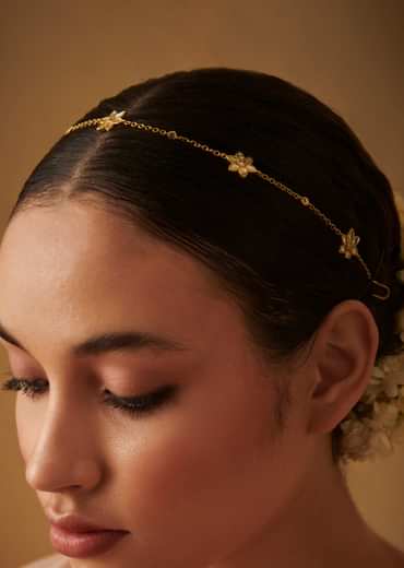 Gold Phool Sitara Maatha Patti With Mirror Polki