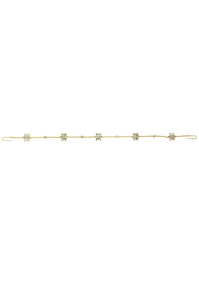 Gold Phool Sitara Maatha Patti With Mirror Polki