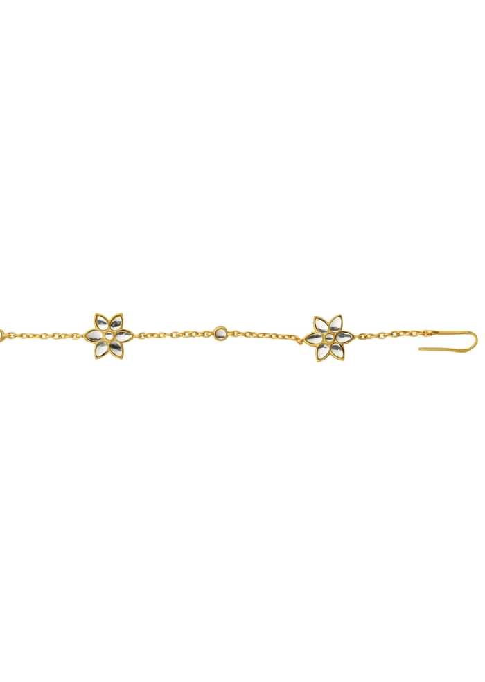 Gold Phool Sitara Maatha Patti With Mirror Polki