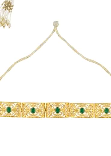 Antique Gold Choker Necklace With Green Zircon Stones