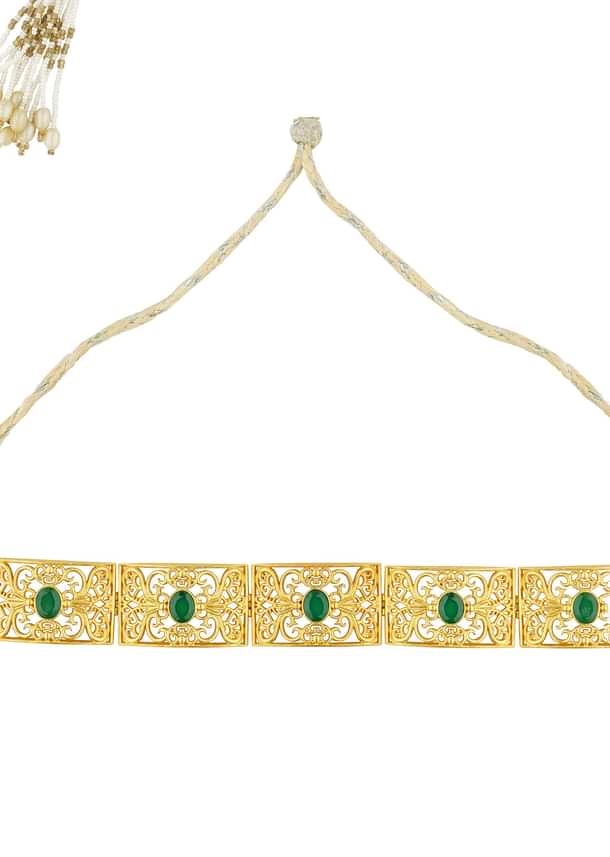 Antique Gold Choker Necklace With Green Zircon Stones