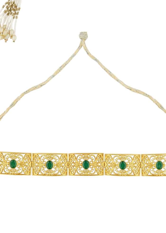 Antique Gold Choker Necklace With Green Zircon Stones