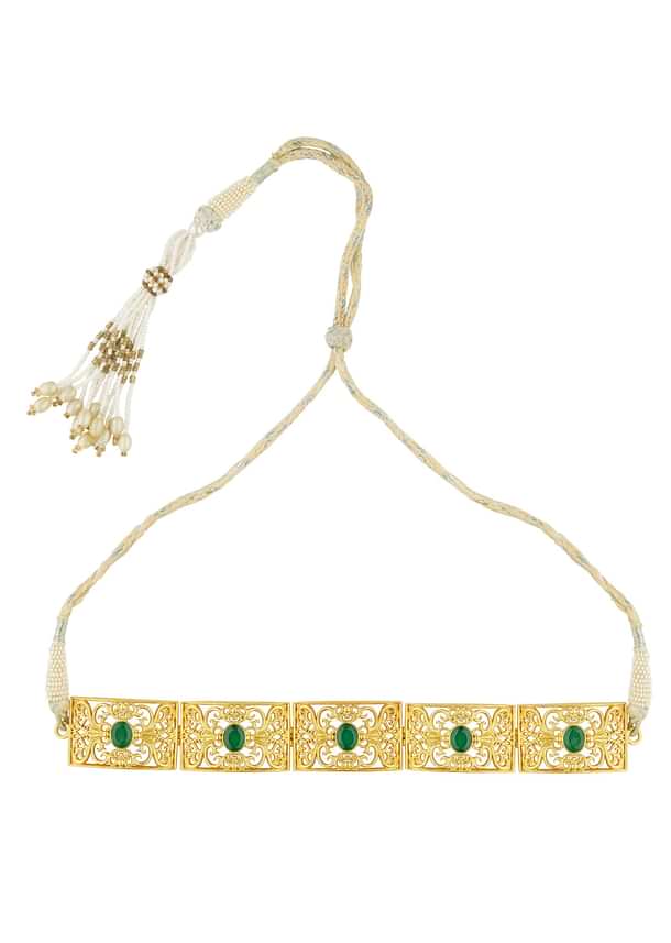 Antique Gold Choker Necklace With Green Zircon Stones