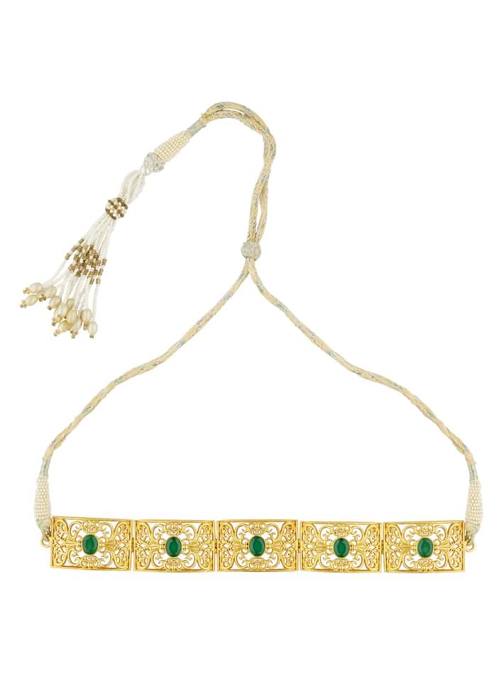 Antique Gold Choker Necklace With Green Zircon Stones