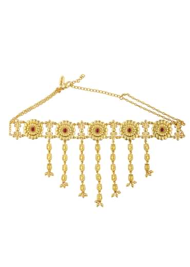 Antique Gold Floral Choker Necklace With Zircon Accents