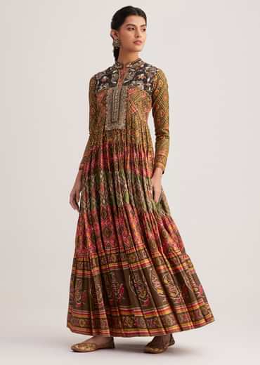 Mustard Silk Kurti With Multicolor Patola Print