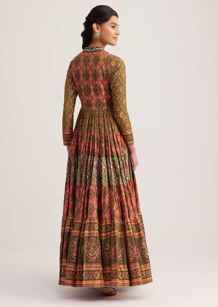 Mustard Silk Kurti With Multicolor Patola Print