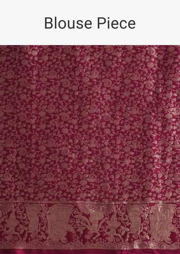 Wine Dola Silk Saree With Zari Motifs
