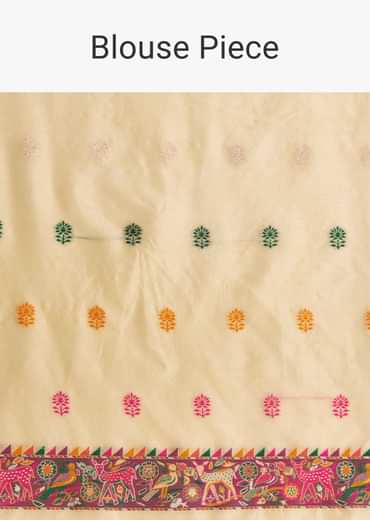Cream Saree With Traditional Woven Elements