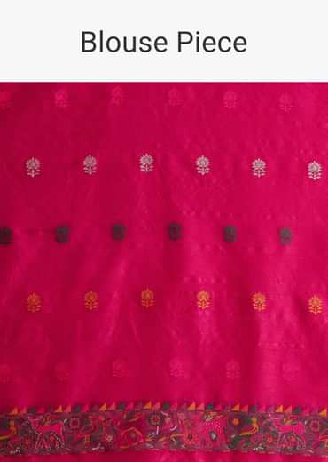Pink Traditional Element Printed Woven Saree