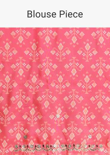 Peach Pink Mirrorwork Cutdana Work Georgette Saree