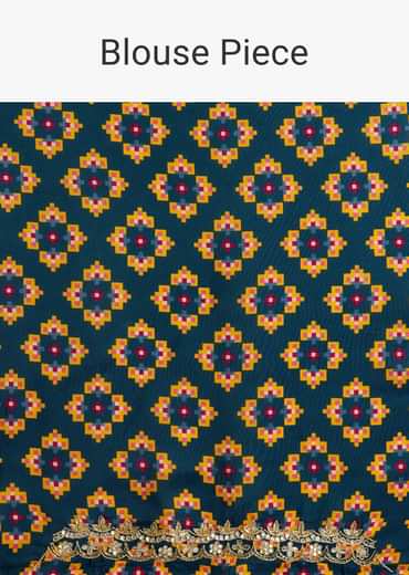 Navy Blue Muslin Ajrakh Printed Saree With Gota And Mirror Work Navy Blue Muslin Ajrakh Printed Saree With Gota And Mirror Work