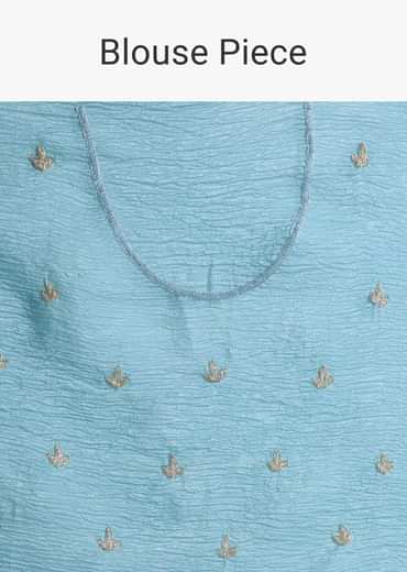 Sky Blue Tissue Saree With Scallop Border Embroidery Sky Blue Tissue Saree With Scallop Border Embroidery