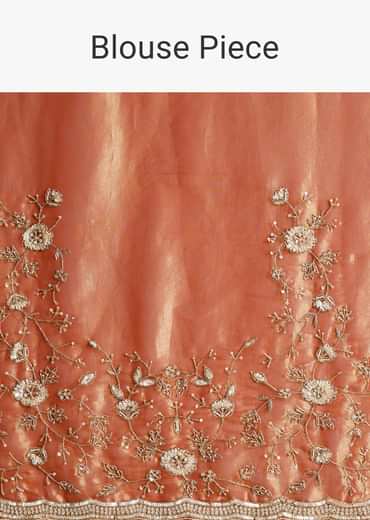 Rust Pink Tissue Saree With Zardosi Cutdana Embroidery