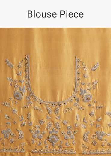 Mustard Yellow Tissue Saree With Golden Zardosi Embroidery Mustard Yellow Tissue Saree With Golden Zardosi Embroidery