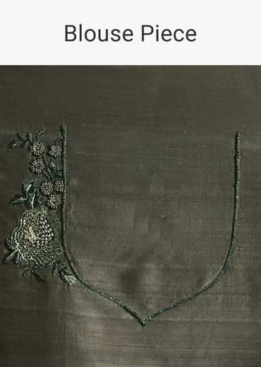 Olive Green Tissue Saree With Cutwork Border And Heavy Embroidery