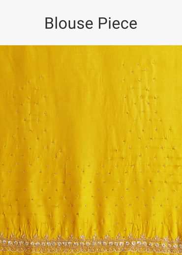 Yellow Crepe Saree With Multicolor Floral Print And Embellished Border Yellow Crepe Saree With Multicolor Floral Print And Embellished Border