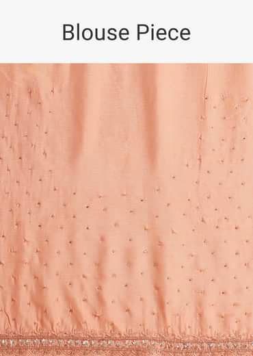 Peach Crepe Saree With Multicolor Floral Print And Embroidered Border Peach Crepe Saree With Multicolor Floral Print And Embroidered Border