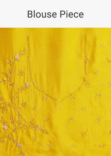 Yellow Crepe Saree With Floral Digital Print And Sequin Embroidery