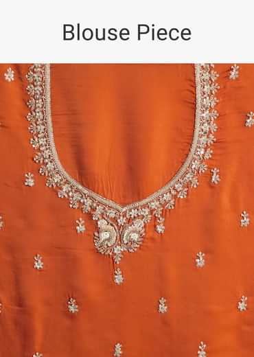 Dusky Orange Satin Embroidered Saree With Heavy Hand Embroidery