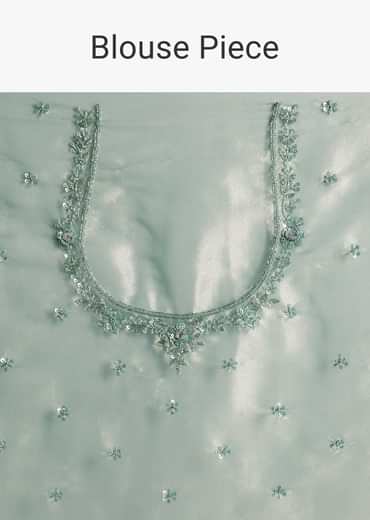 Teal Green Tissue Embroidered Saree With Heavy Hand Embroidery