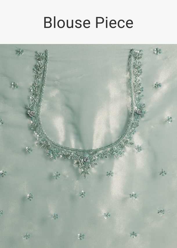 Teal Green Tissue Embroidered Saree With Heavy Hand Embroidery Teal Green Tissue Embroidered Saree With Heavy Hand Embroidery