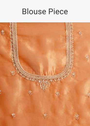 Rust Orange Silk Embroidered Saree With Heavy Hand Embroidery