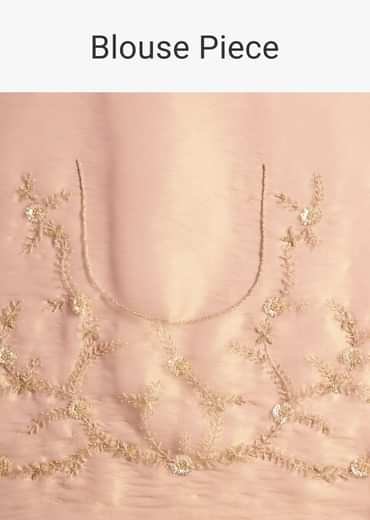 Pink Tissue Saree With Heavy Floral Embroidered Border
