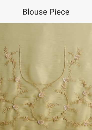 Mehendi Green Tissue Saree With Heavy Floral Embroidery