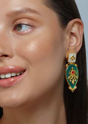 Antique Gold Green Onyx Statement Earrings