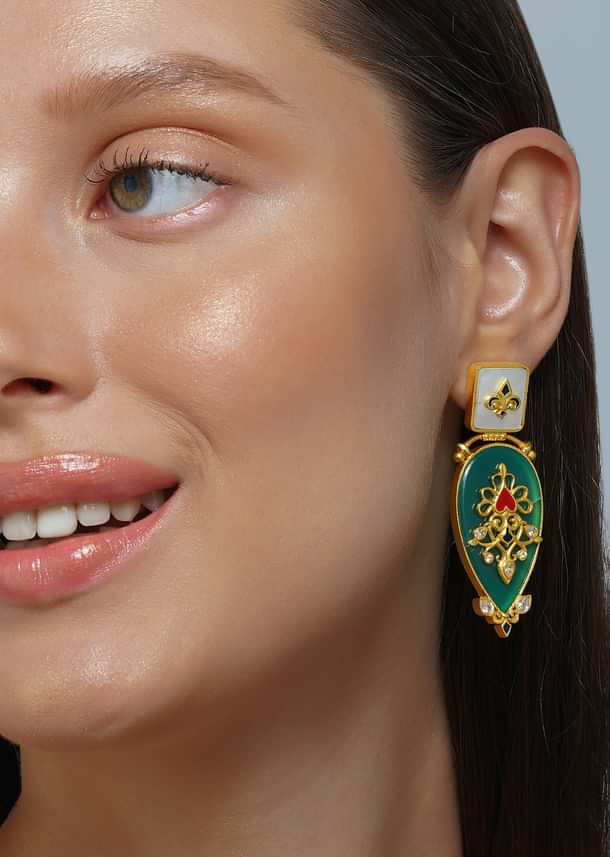 Antique Gold Green Onyx Statement Earrings