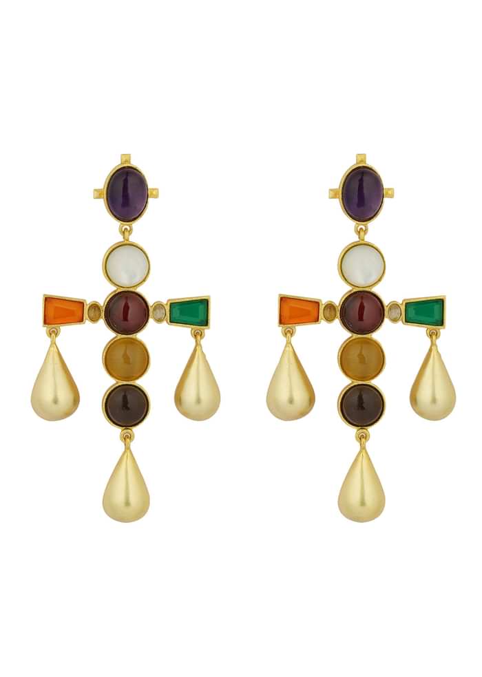 Gold Multi Navratna Earrings
