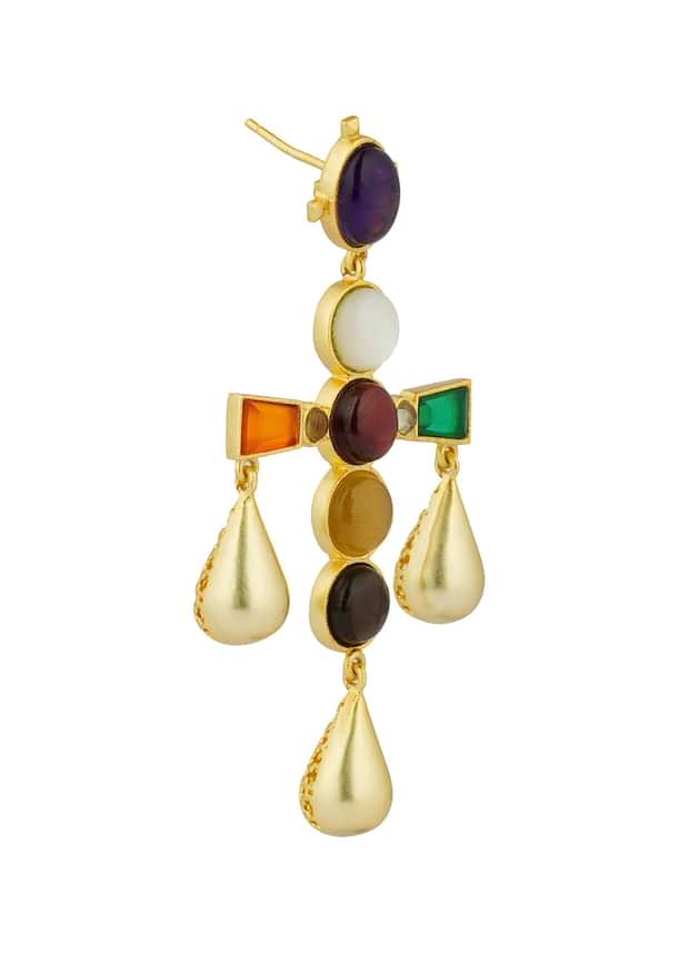 Gold Multi Navratna Earrings