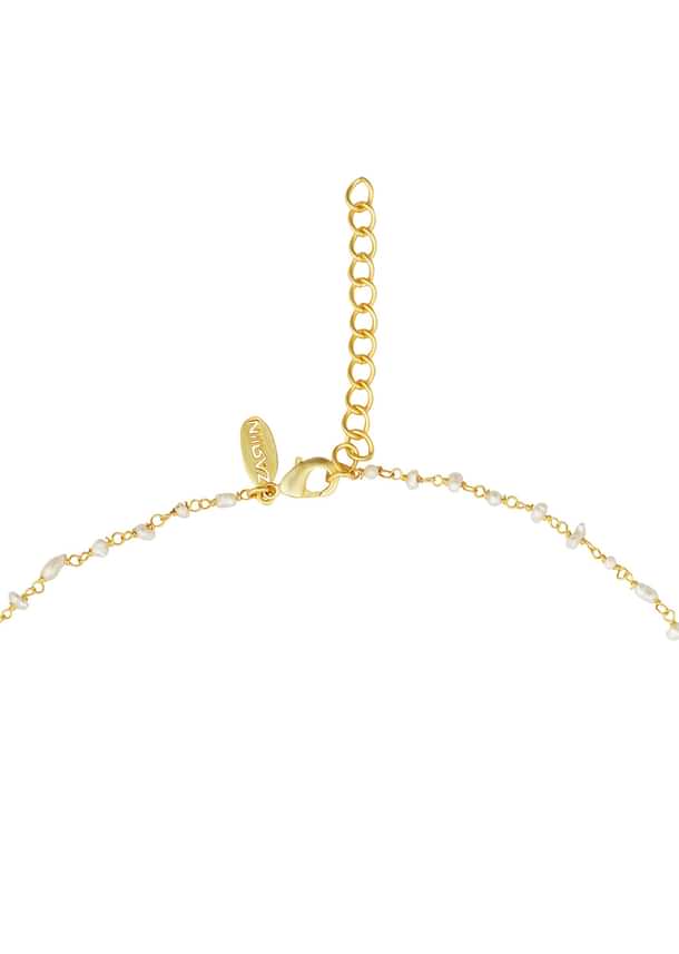 Gold Necklace With Crescent Pendant And Pearl Chain