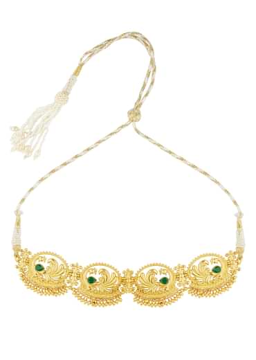 Antique Gold Mix Metal Choker Necklace With Green Accents