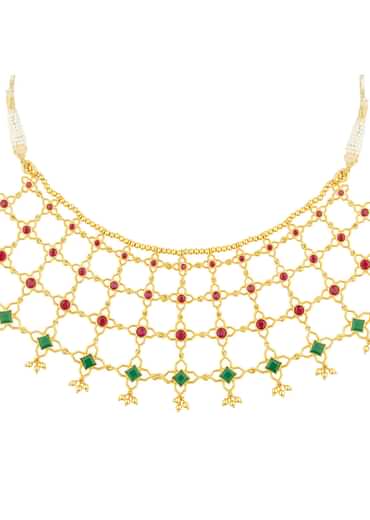Antique Gold Necklace With Green Zircon Details