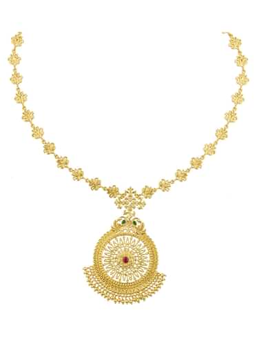 Antique Gold Pendant Necklace With Traditional Chola Inspired Design