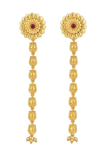 Antique Gold Floral Legacy Statement Earrings With Chain Detailing