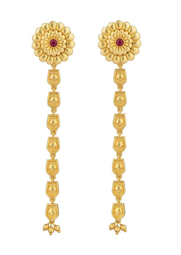 Antique Gold Floral Legacy Statement Earrings With Chain Detailing