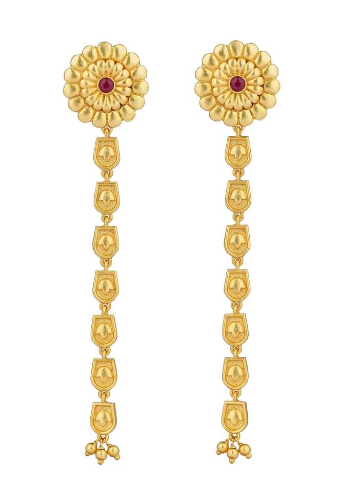 Antique Gold Floral Legacy Statement Earrings With Chain Detailing