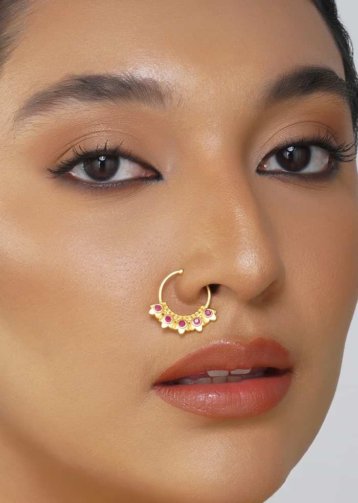 Antique Gold Nath With Lotus Inspired Design