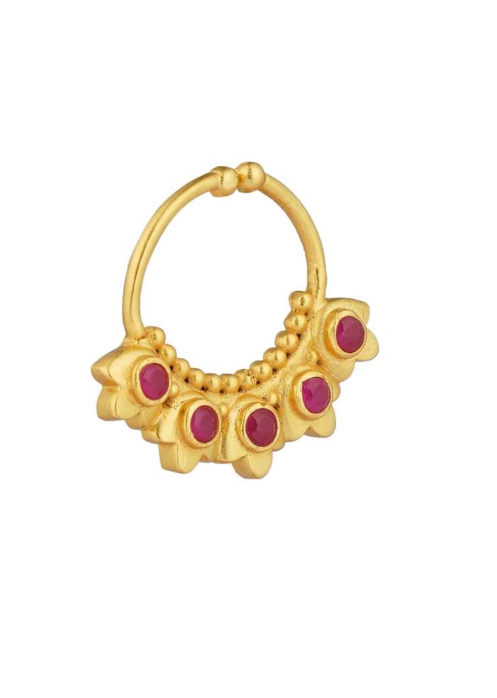 Antique Gold Nath With Lotus Inspired Design