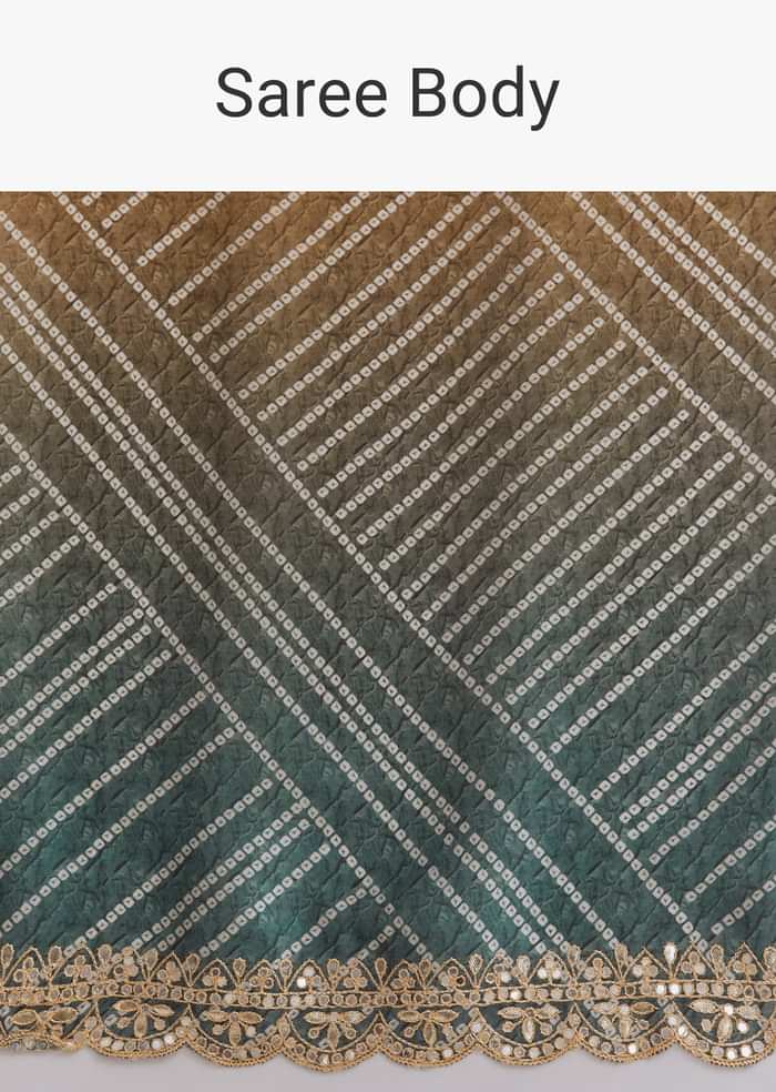 Teal Green And Orange Satin Ombre Saree With Gota Patti Border