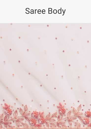 White Embroidered Net Saree In Sequin With Unstitched Blouse