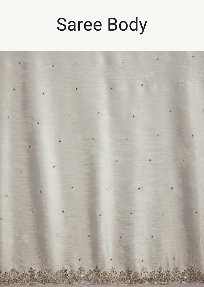 White Chinon Saree With Stone And Sequin Embroidery