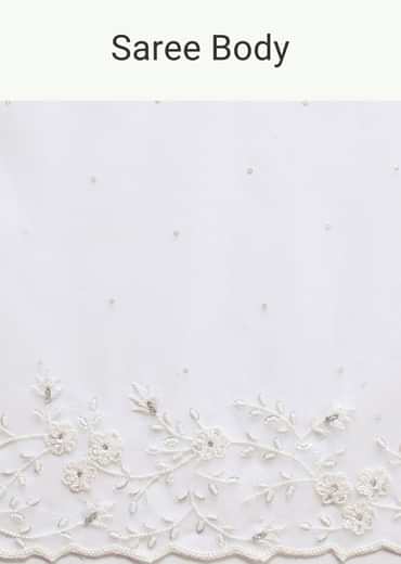 White Embroidered Organza Saree With Unstitched Blouse
