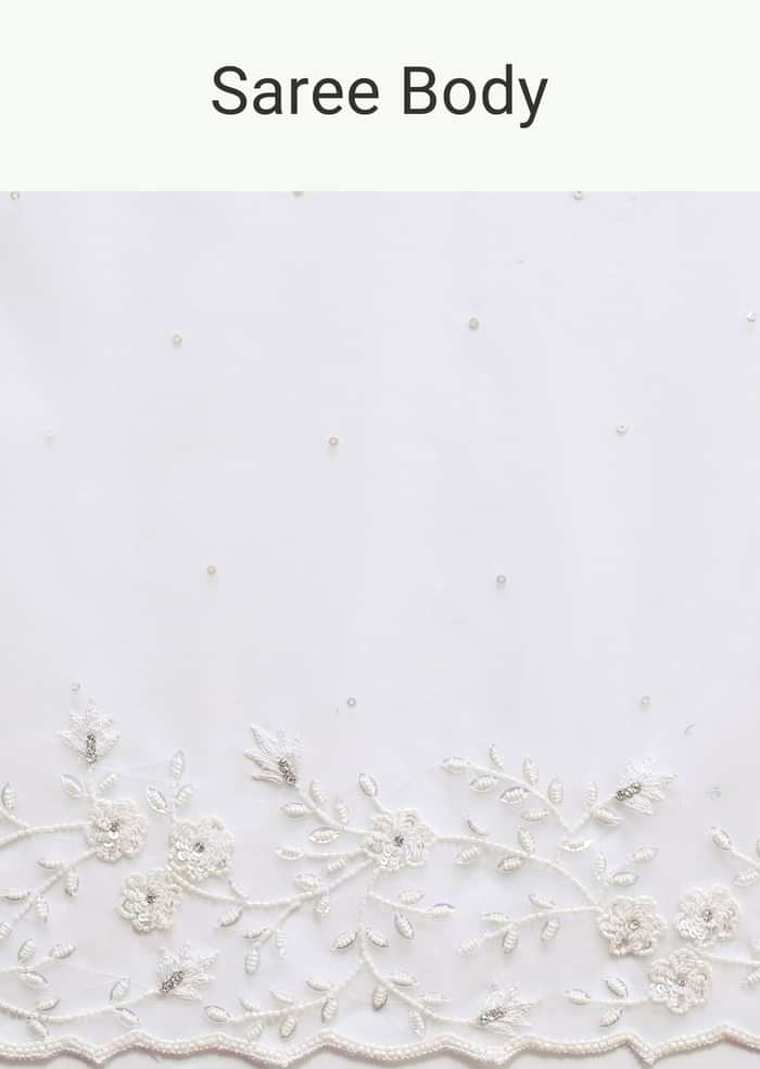 White Embroidered Organza Saree With Unstitched Blouse