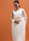 White Embroidered Organza Saree With Unstitched Blouse