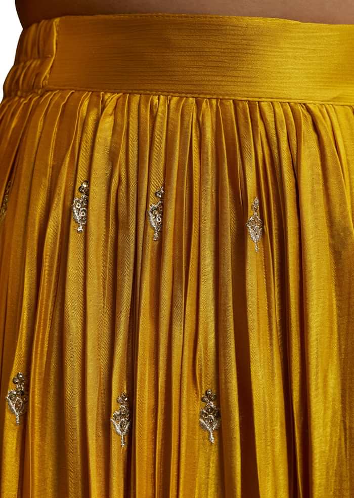 Yellow Zari Palazzo Suit Set With Dupatta